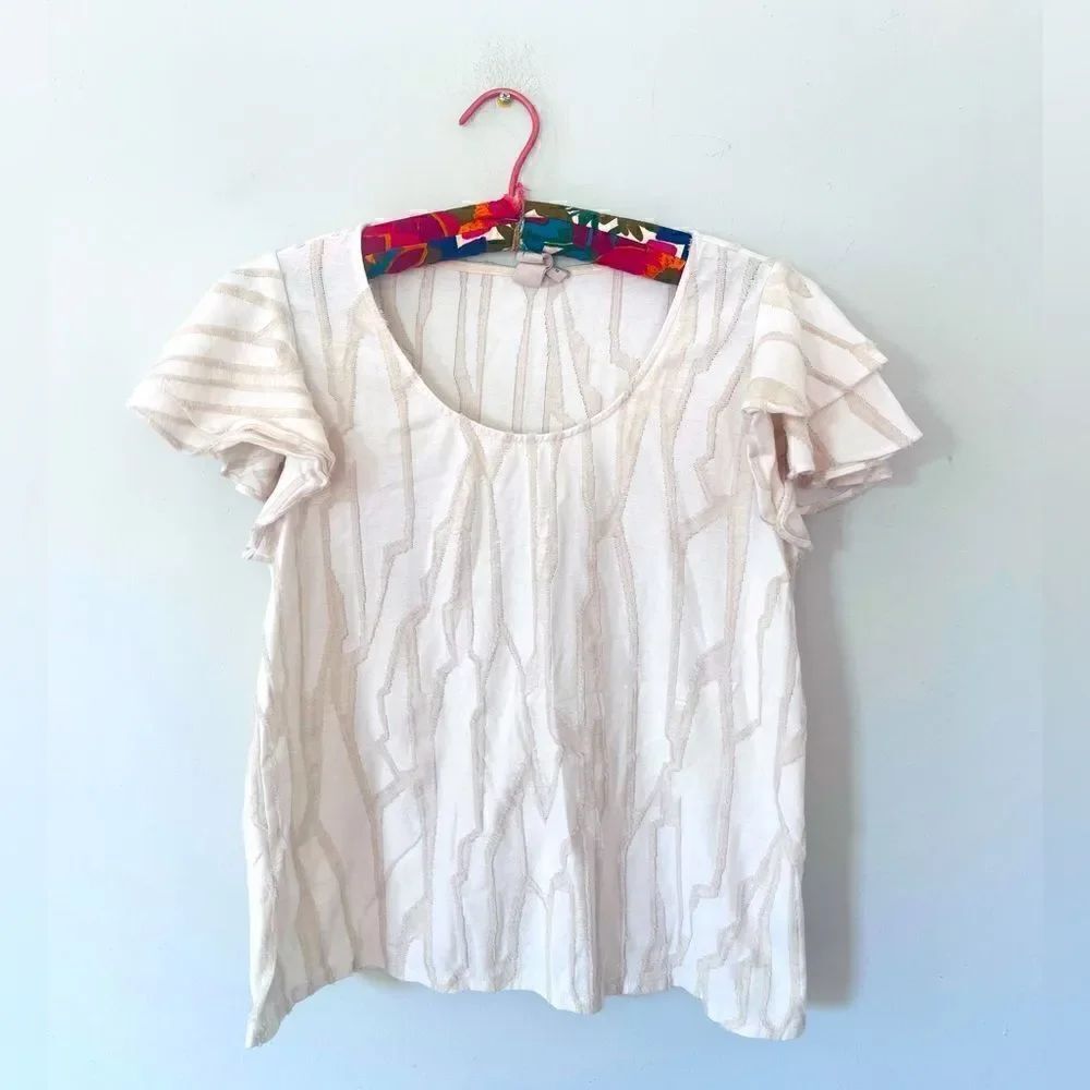Nolanโ|โanthropologieโ|โcreamโflutterโsleeveโtexturedโtop